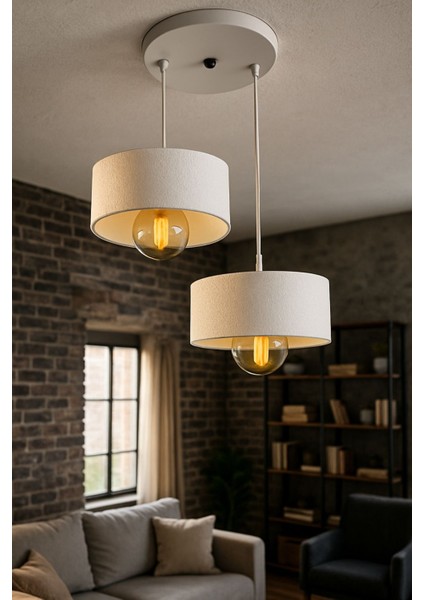 Ikili Beton Görünümlü Oval Avize Sarkıt Mutfak Salon Oturma Odası Ofis Için Aydınlatma modelleri