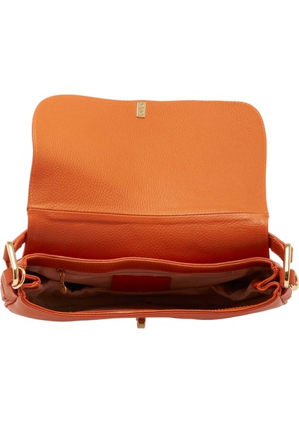 Turuncu Hakiki Deri Kadın Çapraz Askılı Çanta - S25Y1BC80135-J35