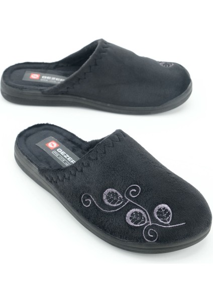 Kadın Kışlık Pu Rahat Taban Nakışlı Tasarım Ev Bahçe Terlik