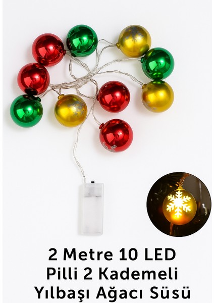 2 M 10 LED Pilli Top LED Işık - Yılbaşı Ağacı Süsü, 2 Kademeli Parlak Dekoratif