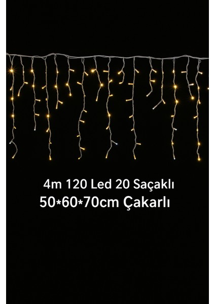 4 M 120 LED 20 Saçaklı Perde Işık - 50/60/70CM Çakarlı Flaşörlü Dekoratif LED