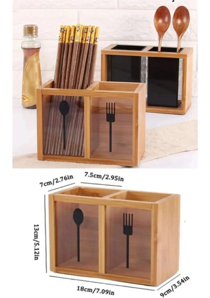Bambu 2 Bölmeli Dekoratif Tezgah Üstü Kaşıklık