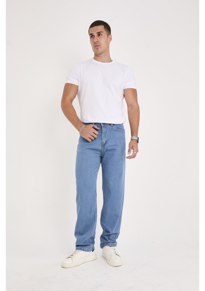 Erkek Mavi Baggy Denim Pantolon