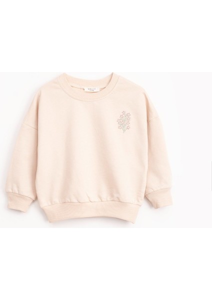 Çiçek Nakışlı Sweatshirt – Ekru