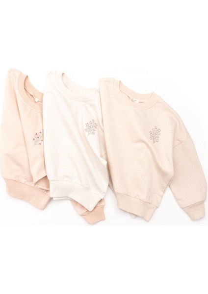 Çiçek Nakışlı Sweatshirt – Ekru fırsatları