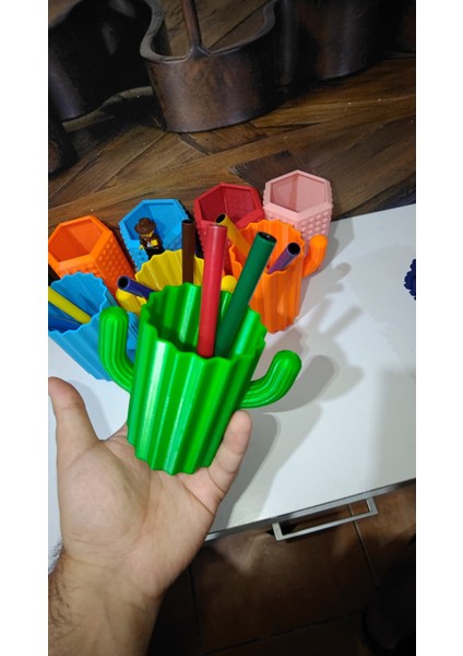 Kaktüs Şeklinde Kalemlik | Pla’dan Üretilmiş 4 Renkli Masa Düzeni Aksesuarı modelleri