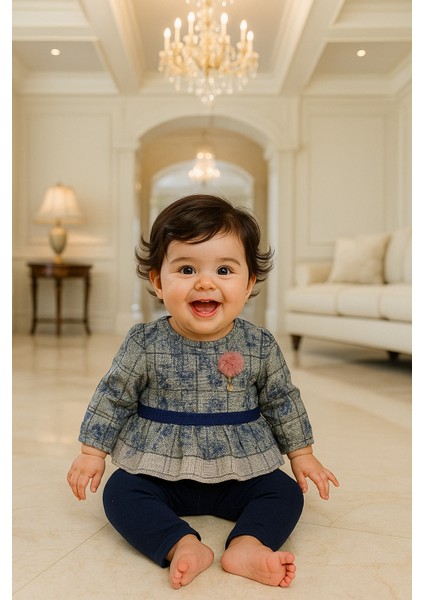 Çiçek Desenli Şifon Gömlekli Taytlı Kız Bebek Takım 3-6 Ay fiyatları