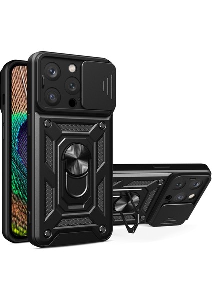 iPhone 12 Pro Max Kılıf Magnetik Standlı Kamera Korumalı Slide Sürgülü Cover Kapak