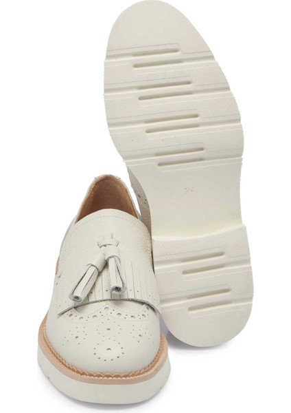 Beyaz Hakiki Deri Kadın Loafer - K25I1AY68027-N3O