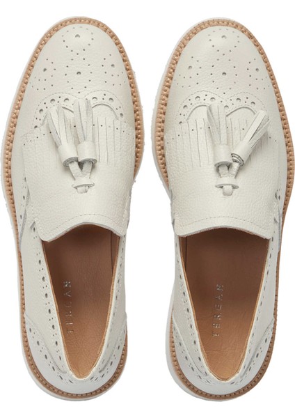 Beyaz Hakiki Deri Kadın Loafer - K25I1AY68027-N3O