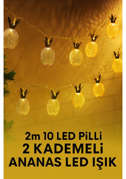 2 Metre 10 LED Ananas Işık - Pilli, 2 Kademeli ve Dekoratif Yaz Temalı LED Zincir