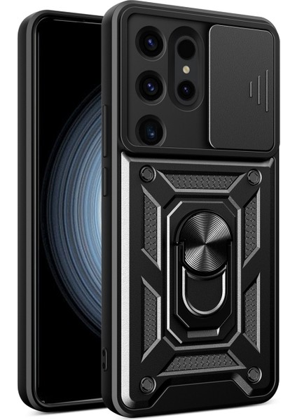 Samsung Galaxy S24 Ultra Kılıf Magnetik Standlı Kamera Korumalı Slide Sürgülü Cover Kapak