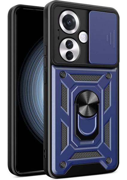 Oppo Reno 11F 5g Kılıf Magnetik Standlı Kamera Korumalı Slide Sürgülü Cover Kapak