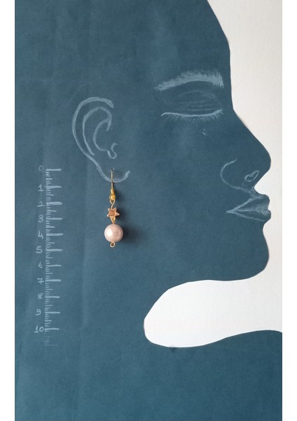 Inci Boncuk Yıldızlı Sallantılı Gold Renk Küpe