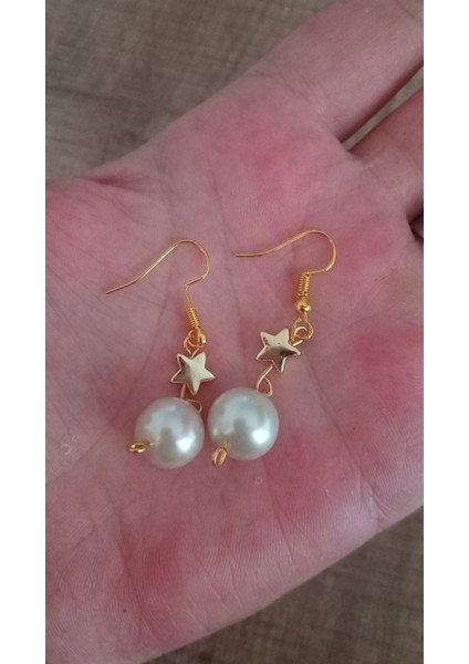 Inci Boncuk Yıldızlı Sallantılı Gold Renk Küpe modelleri