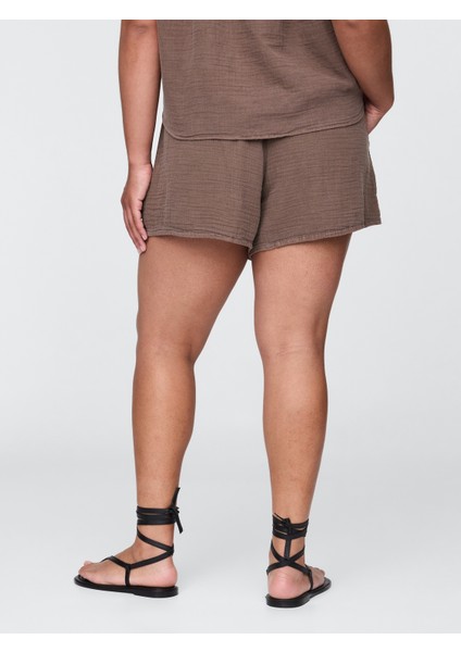 Kadın Kahverengi Crinkle Gauze Easy Şort fırsatları