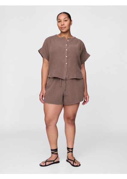 Kadın Kahverengi Crinkle Gauze Easy Şort indirimleri