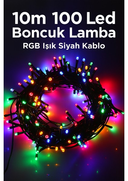 10 Metre 100 LED Boncuk Lamba - Rgb Renkli Işık, Siyah Kablo ve Parti Aydınlatması fiyatları