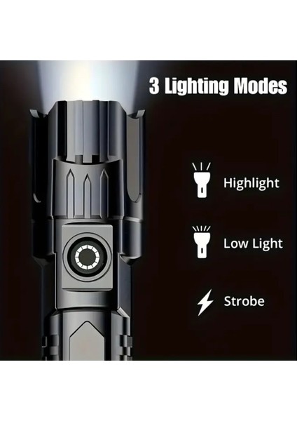 Çok Fonksiyonlu Yüksek Güçlü Teleskopik Zoomlu LED El Feneri