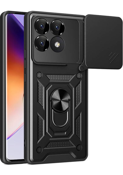 Xiaomi Poco F6 Pro Kılıf Magnetik Standlı Kamera Korumalı Slide Sürgülü Cover Kapak