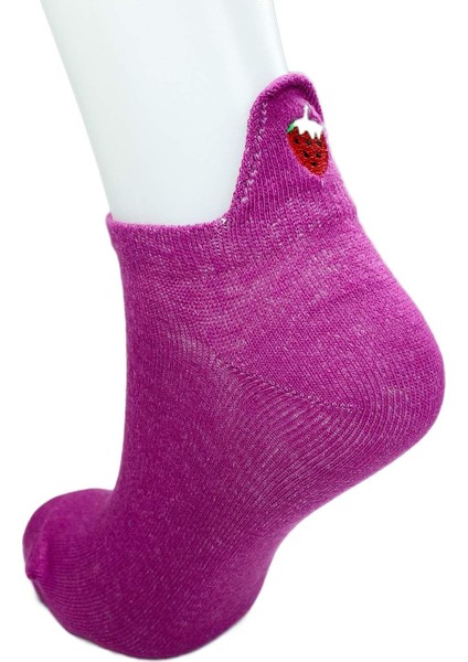 6 Çift Çilek Nakış Baskılı Pamuklu Yumuşak Kadın Bilek Çorap fırsatları