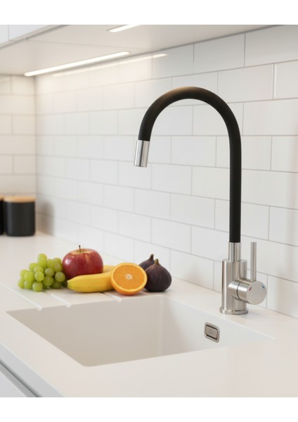 Luno BOC_B720 Paslanmaz Siyah Çelik Mutfak Evye Bataryası | Esnek Silikon Uçlu , 360° Dönebilir, Havalandırıcılı Akış ,Sessiz kullanım, Su Tasarrufu
