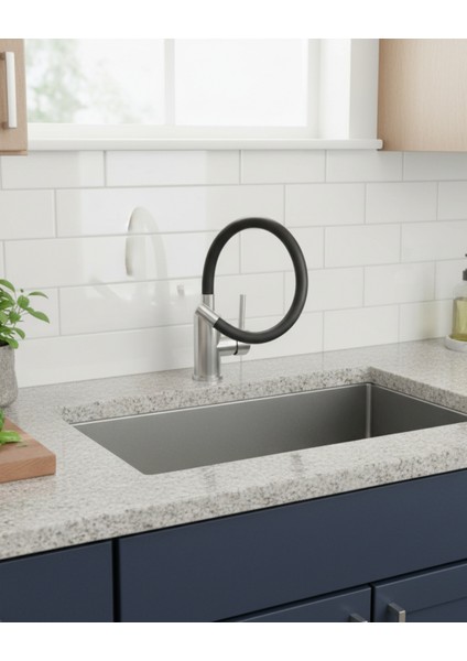 Luno BOC_B720 Paslanmaz Siyah Çelik Mutfak Evye Bataryası | Esnek Silikon Uçlu , 360° Dönebilir, Havalandırıcılı Akış ,Sessiz kullanım, Su Tasarrufu