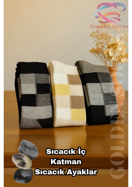 Unisex Sıcak Tutan Kalın Kışlık 3 Çift Desenli Yün Çorap, Isı Emici Çorap fiyatları