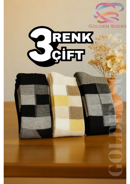 Unisex Sıcak Tutan Kalın Kışlık 3 Çift Desenli Yün Çorap, Isı Emici Çorap fırsatları