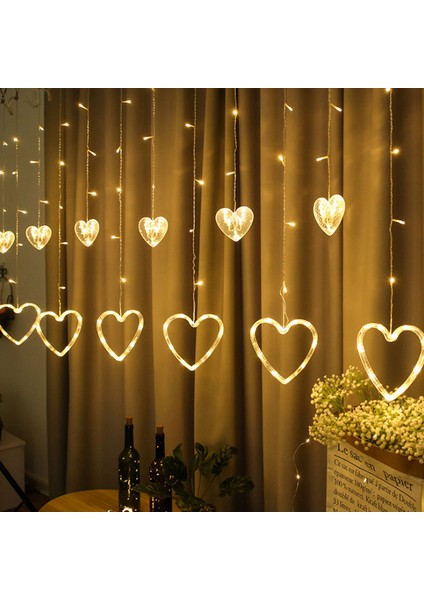 3 Metre 6 Sıra Kalp Perde LED Işık - Gün Işığı, 12 Adet Kalp Figürlü Dekoratif fiyatları