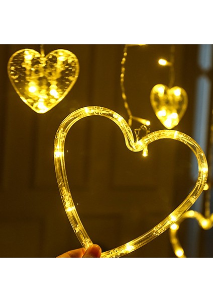 3 Metre 6 Sıra Kalp Perde LED Işık - Gün Işığı, 12 Adet Kalp Figürlü Dekoratif fırsatları