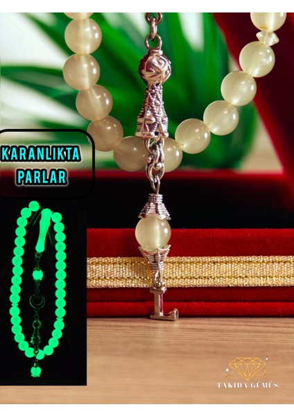 Kedi Gözü Kişiye Özel Harfli Hediyelik Tesbih Gece Karanlıkta Parlar 8 mm Küre Tesbih