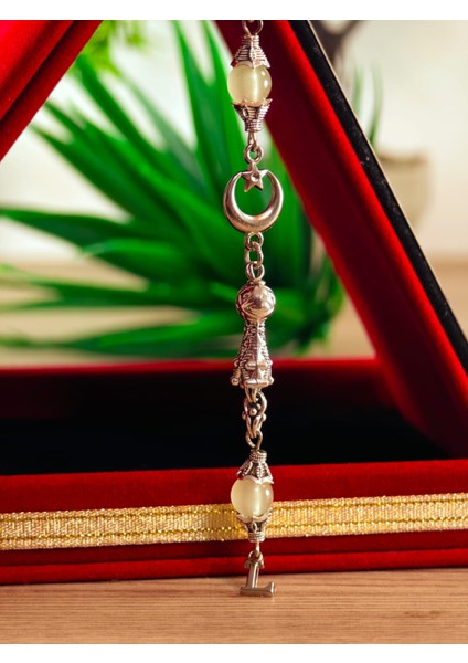 Kedi Gözü Kişiye Özel Harfli Hediyelik Tesbih Gece Karanlıkta Parlar 8 mm Küre Tesbih