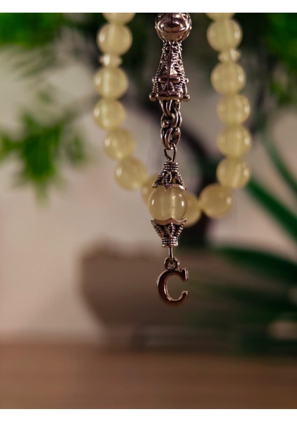 Kedi Gözü Kişiye Özel Harfli Hediyelik Tesbih Gece Karanlıkta Parlar 8 mm Küre Tesbih