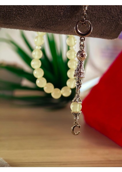 Kedi Gözü Kişiye Özel Harfli Hediyelik Tesbih Gece Karanlıkta Parlar 8 mm Küre Tesbih