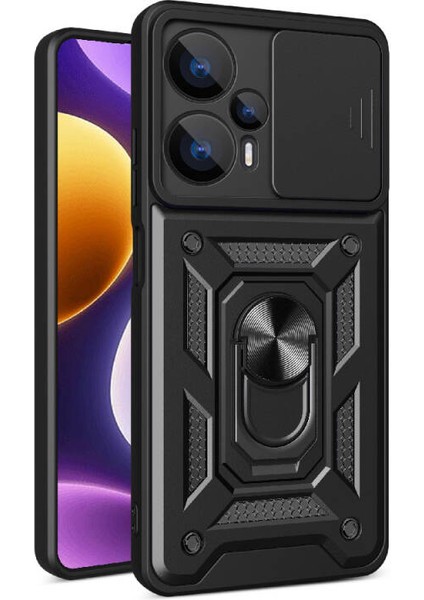 Xiaomi Poco F5 Kılıf Magnetik Standlı Kamera Korumalı Slide Sürgülü Cover Kapak