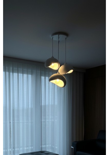 Rustik Iskandinav Tarzı 3’lü Beton Görünümlü Sarkıt Avize, Modern ve Doğaya Duyarlı Aydınlatma