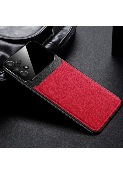 Samsung - Galaxy A32 Zebana Lens Deri Kılıf - Kırmızı