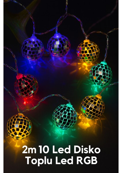 2 Metre 10 LED Disko Topu Işık - Rgb Renkli, Pilli ve Dinamik Parti LED Zinciri