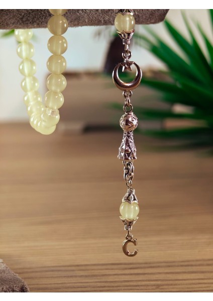 Kedi Gözü Kişiye Özel Harfli Hediyelik Tesbih Gece Karanlıkta Parlar 8 mm Küre Tesbih