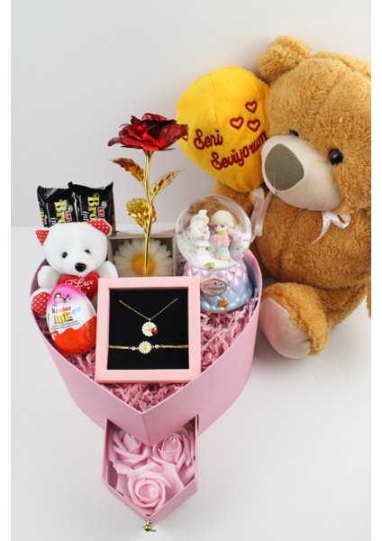 Sevgilinize Özel Papatyalı Hediye Kutusu - 925 Ayar Gümüş Kolye ve Bileklik fiyatları