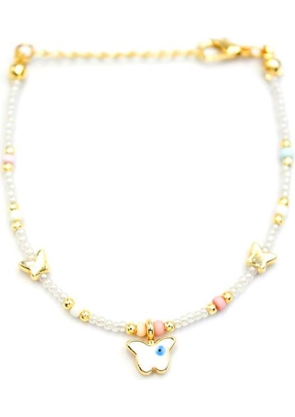 Kelebek Boncuk Bileklik - Inci Beyaz