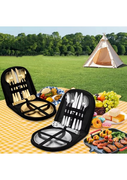 Premium Taşıma Çantalı Paslanmaz Çelik Kamp & Piknik Seti –10 Parça Gümüş Renk modelleri