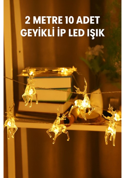 2 Metre 10 LED Geyikli Ip Işık - Dekoratif Yılbaşı Temalı Peri LED Aydınlatma