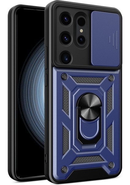 Samsung Galaxy S24 Ultra Kılıf Magnetik Standlı Kamera Korumalı Slide Sürgülü Cover Kapak