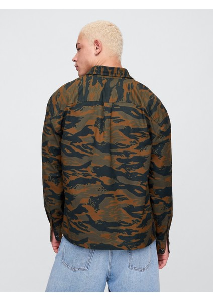 Erkek Kamuflaj Kamuflaj Desenli Oxford Gömlek Kutulu Kesim indirimleri