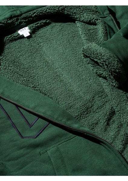Erkek Yeşil Relaxed Gap Logo Sherpa Astarlı Fermuarlı Sweatshirt fiyatları