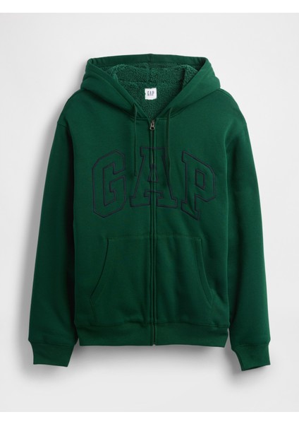 Erkek Yeşil Relaxed Gap Logo Sherpa Astarlı Fermuarlı Sweatshirt modelleri