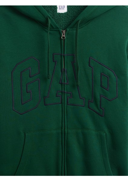 Erkek Yeşil Relaxed Gap Logo Sherpa Astarlı Fermuarlı Sweatshirt fırsatları