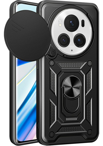 Honor Magic 6 Pro Kılıf Magnetik Standlı Kamera Korumalı Slide Sürgülü Cover Kapak